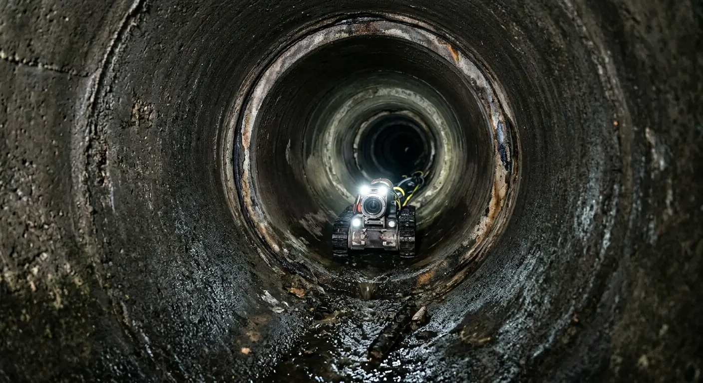 Robotic sewer camera inspecting pipe interior for Drain Snake Service in Wilton